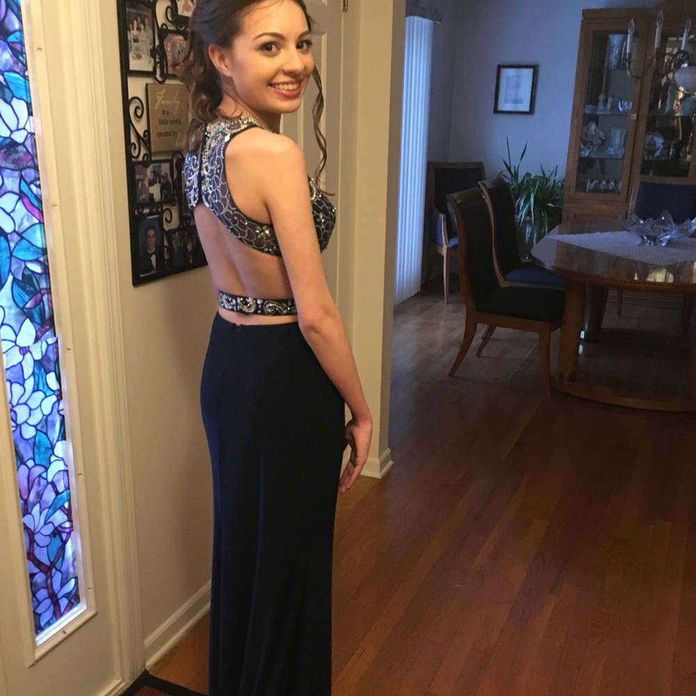 Camille La Vie Beaded Jersey Prom Dress